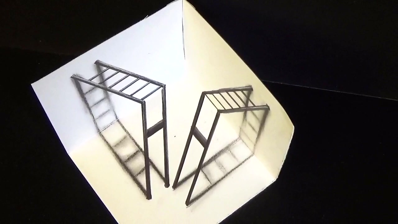 3D素描梯子的画法、3d素描画 立体画梯子